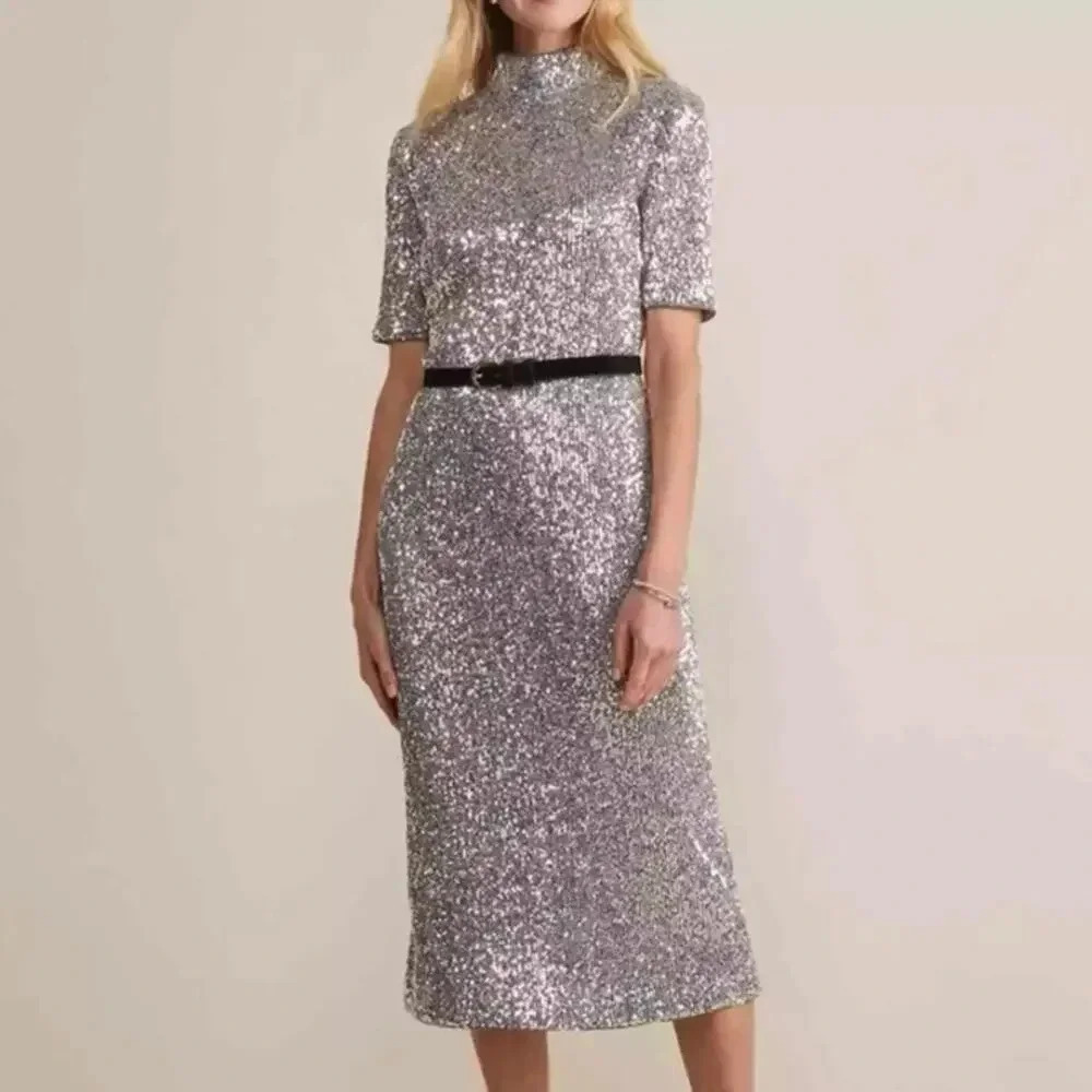 Vineyard vines stretch sequin midi dress. Size L. Rose gold shimmer